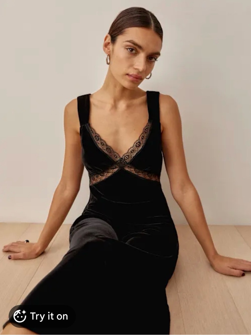 Reformation Lorenzo Lace-Trim Velvet dress - Black
